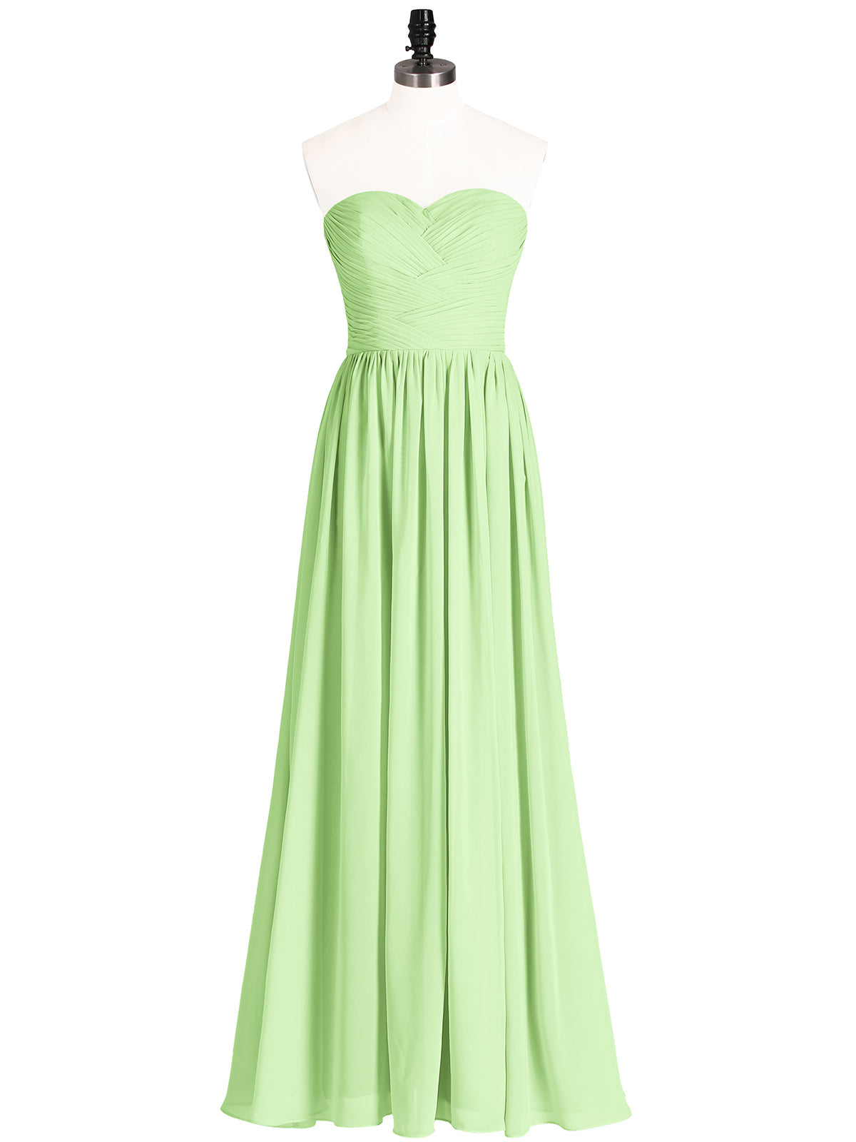 Strapless Cross-pleated Full Length Bridesmaid Gown-Sage