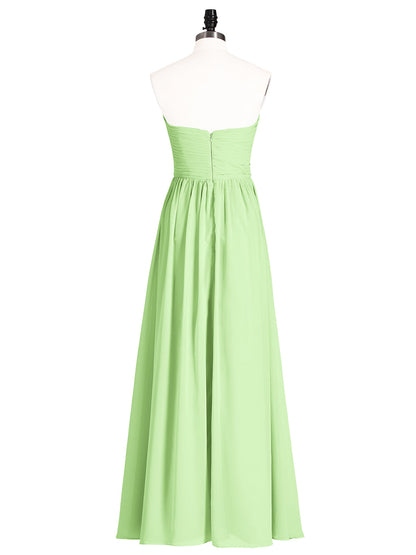 Strapless Cross-pleated Full Length Bridesmaid Gown-Sage