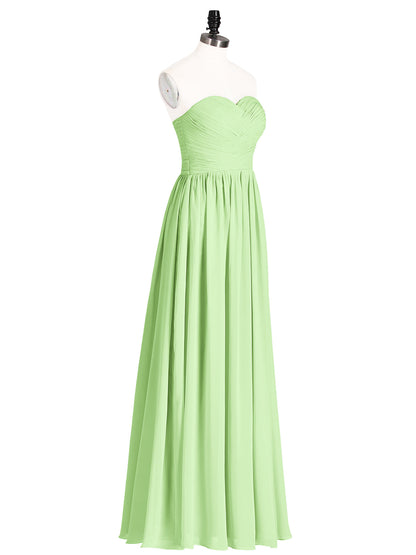 Strapless Cross-pleated Full Length Bridesmaid Gown-Sage