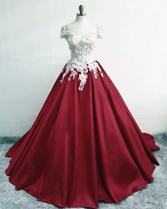 Ivory Lace Corset Prom Dresses Off The Shoulder Ball Gown