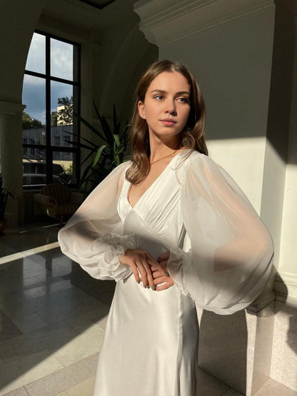Simple Wedding Dress With Long Sleeve Wedding Dress In Ivory Long Sleeve Maxi Wedding Dress