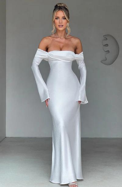 Beautiful A-Line Off the Shoulder Long Sleeve Formal Prom Dress