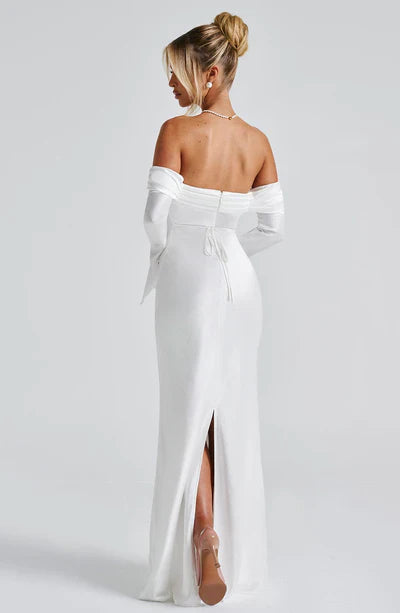 Beautiful A-Line Off the Shoulder Long Sleeve Formal Prom Dress