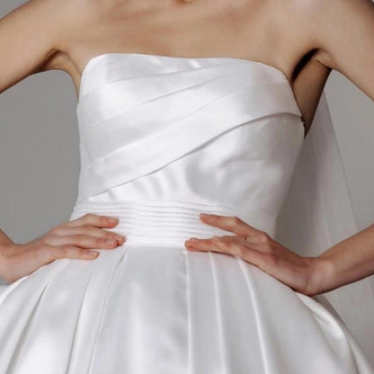 Satin Wedding Gown with Train Lush Royal Wedding Dress Open Shoulders Princess Wedding A line Ball Bridal Dress Ivory Cathedral Dress