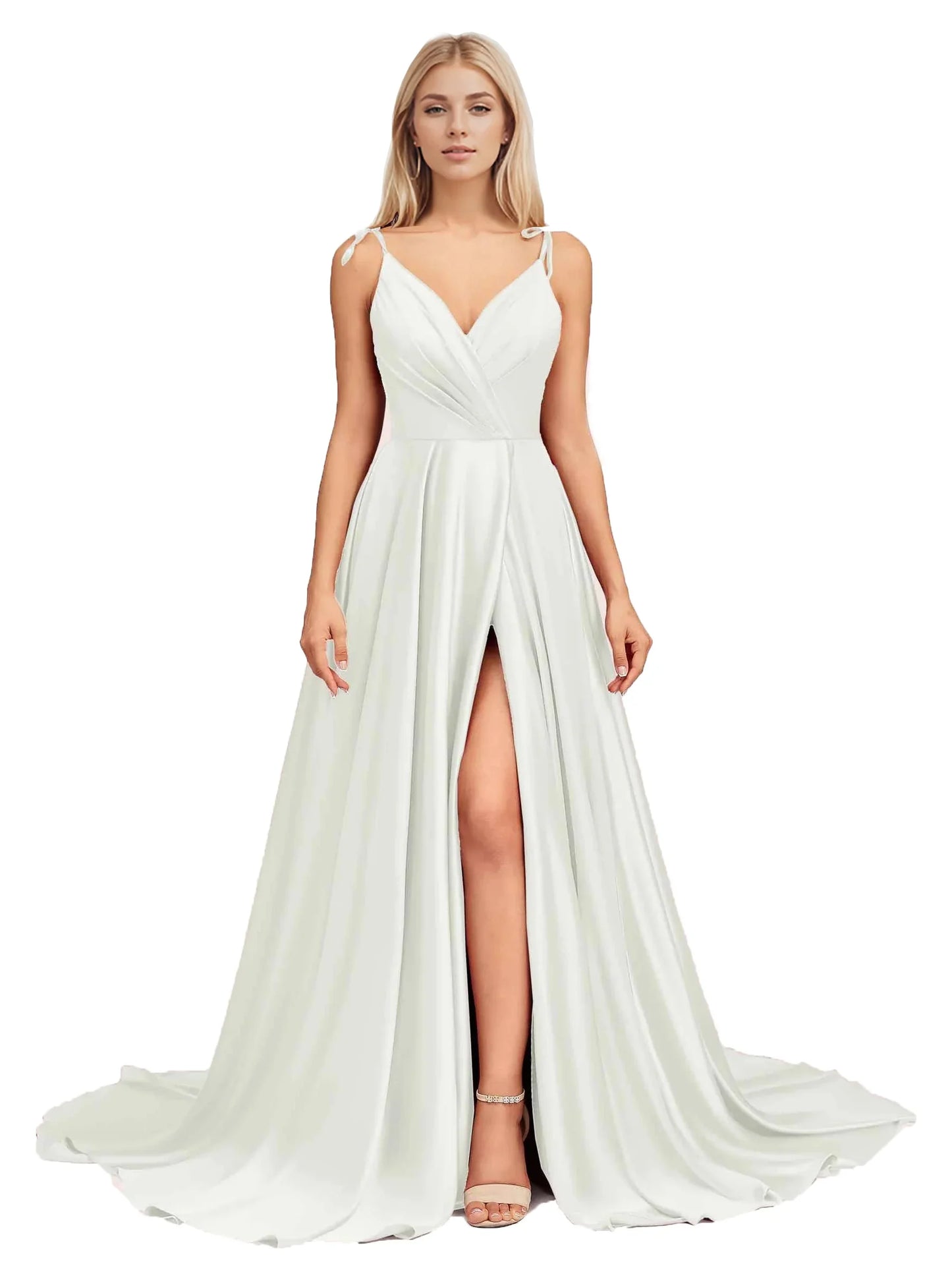 DingjiElegant V Neck Sleeveless Split Bridesmaid Dresses Cocktail Party Prom Long Wedding Guest Dresses For Women
