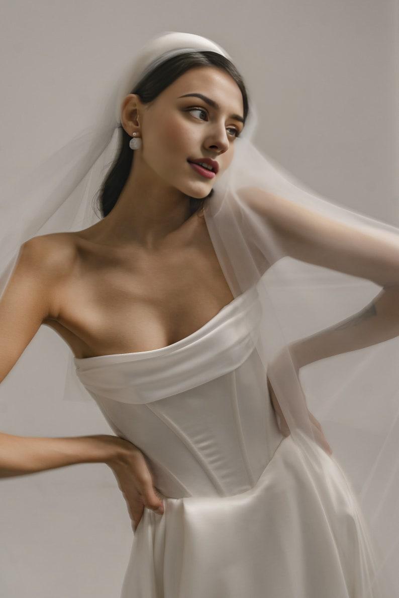 Satin Ivory Wedding Dress Corset Wedding Dress A-line Off Shoulder Wedding Dress Victorian Wedding Dress