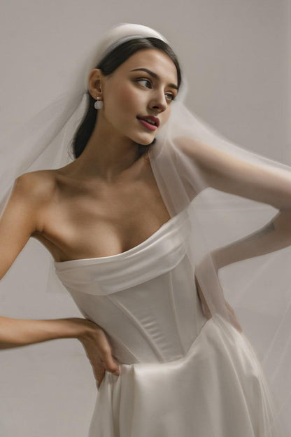 Satin Ivory Wedding Dress Corset Wedding Dress A-line Off Shoulder Wedding Dress Victorian Wedding Dress