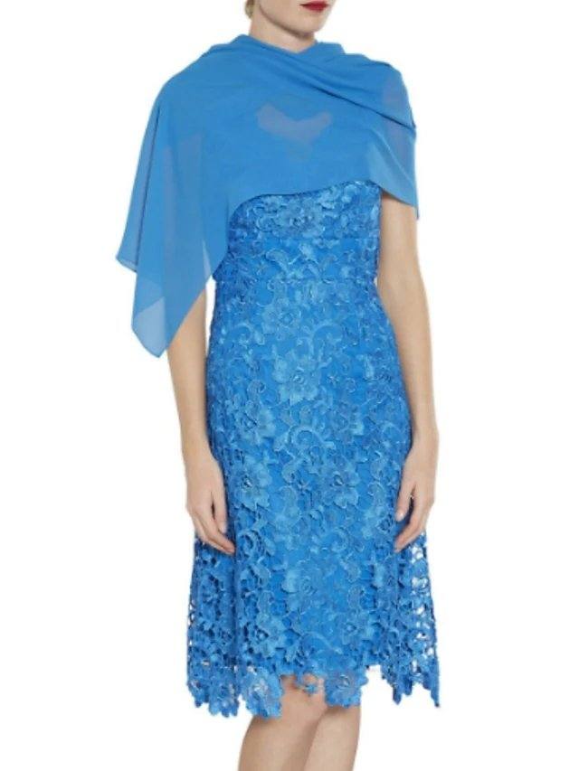 Sheath / Column Mother of the Bride Dress Elegant V Neck Knee Length Chiffon Lace Sleeveless with Ruching - RongMoon