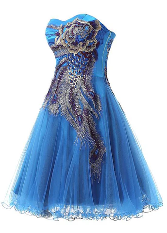 Vintage Blue Tulle Satin Short Party Dress A Line Homecoming Dress cc2924