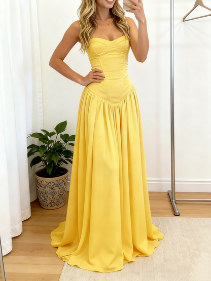 A Line Pink Satin Long Prom Dress Corset Back Formal Graduation Dresses