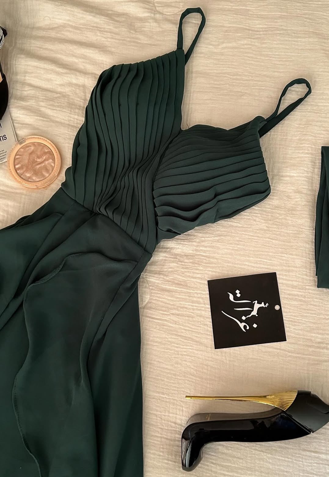 Dark Green Chiffon A Line Wedding Guest Dress Pleated Ruffle Party Dresses