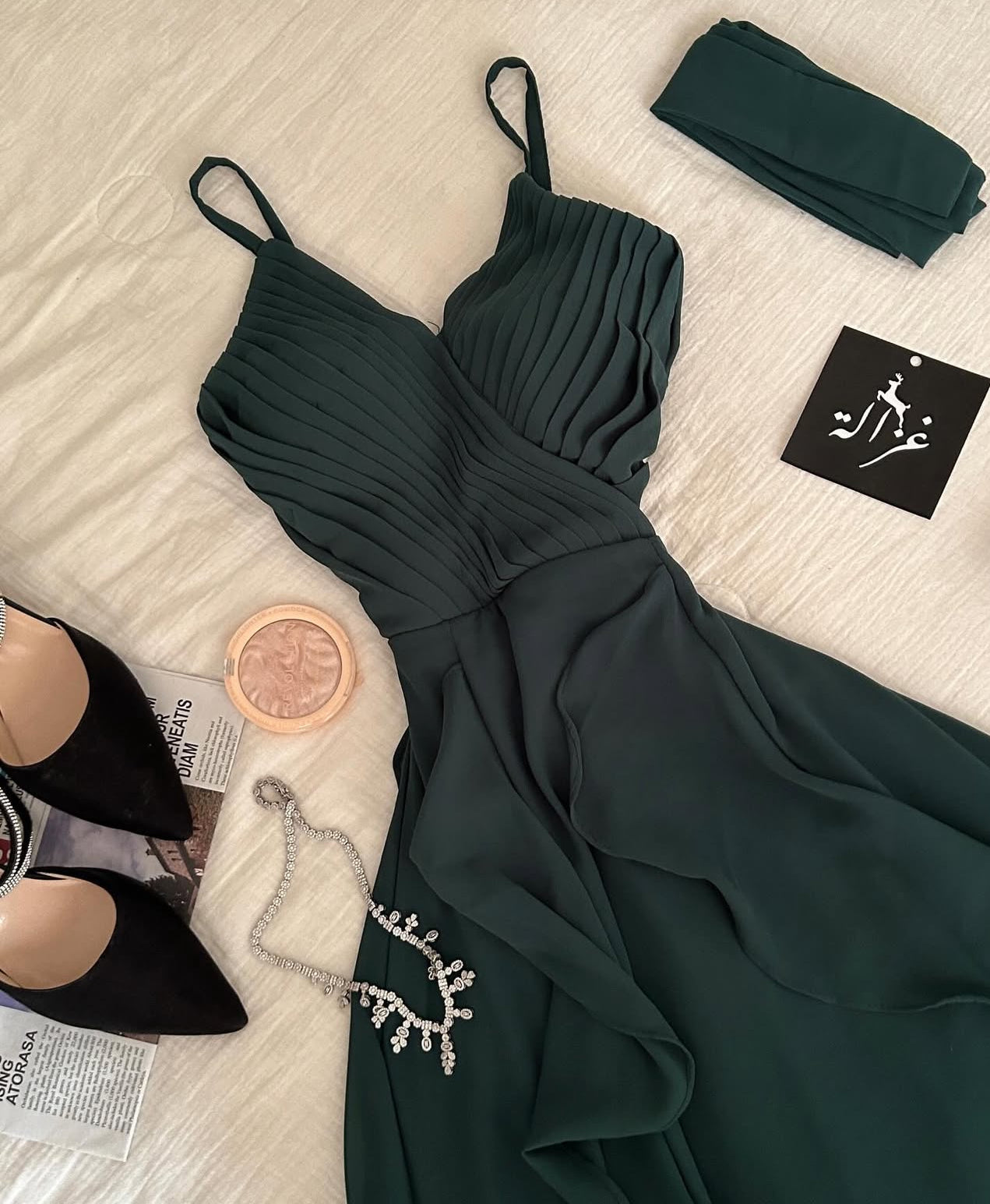 Dark Green Chiffon A Line Wedding Guest Dress Pleated Ruffle Party Dresses