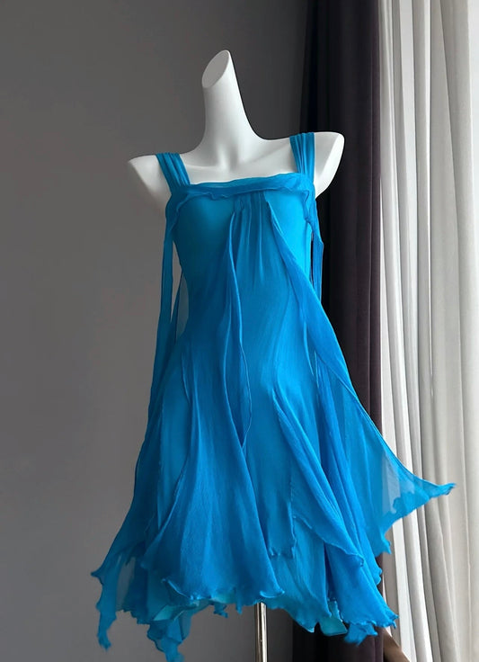 Blue Ruffle Short Party Dress Cocktail Dresses Chiffon Birthday Outfit