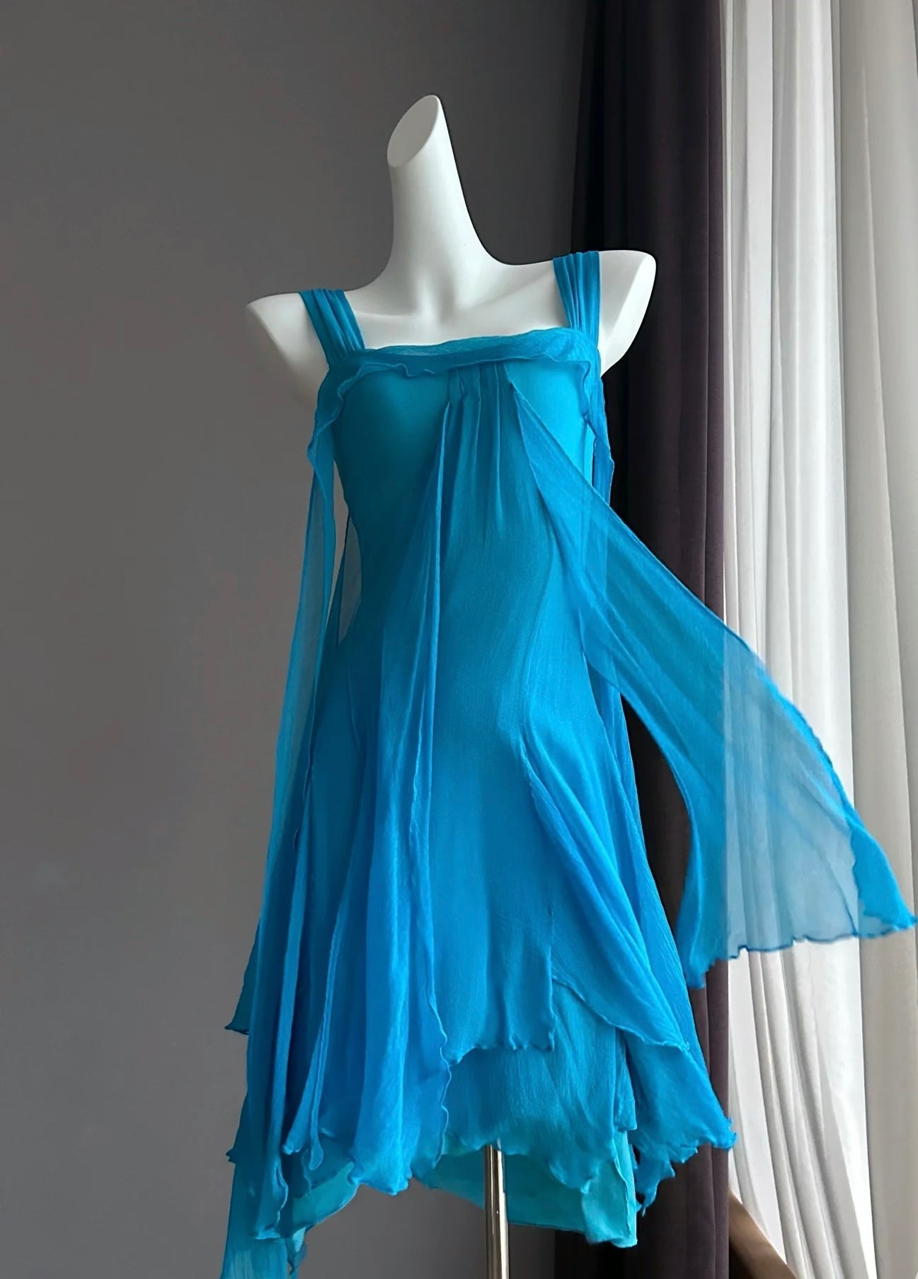 Blue Ruffle Short Party Dress Cocktail Dresses Chiffon Birthday Outfit