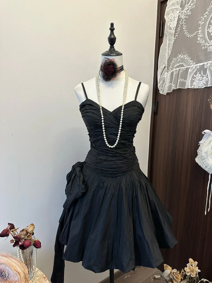 A Line Black Short Prom Dresses Formal Party Gown Taffata Cocktail Dress