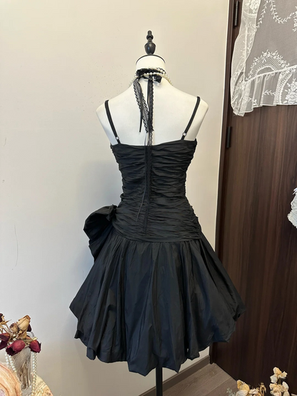 A Line Black Short Prom Dresses Formal Party Gown Taffata Cocktail Dress