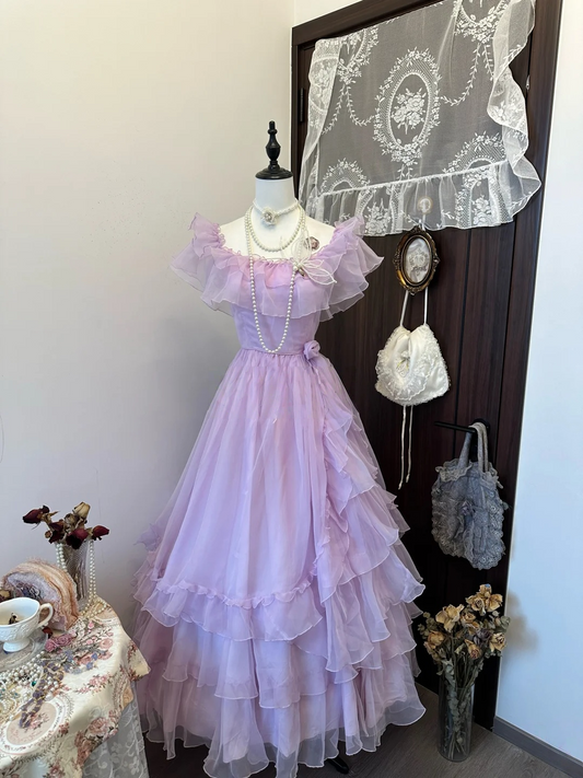 A Line Lavender Ruffle Prom Dress Long Formal Party Dress Graduation Gown