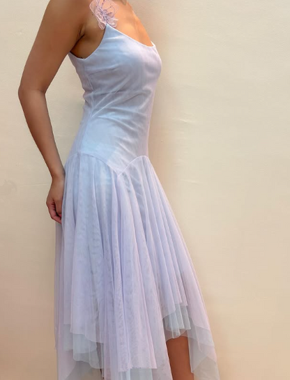 Lavender Tulle A Line Short Prom Dress,Homecoming Dress With Flowers cc2574