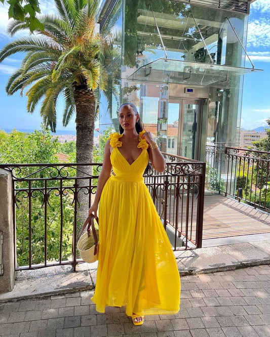 Aimishang Charming A Line Yellow Evening Dresses Formal Party Dress Prom Gown