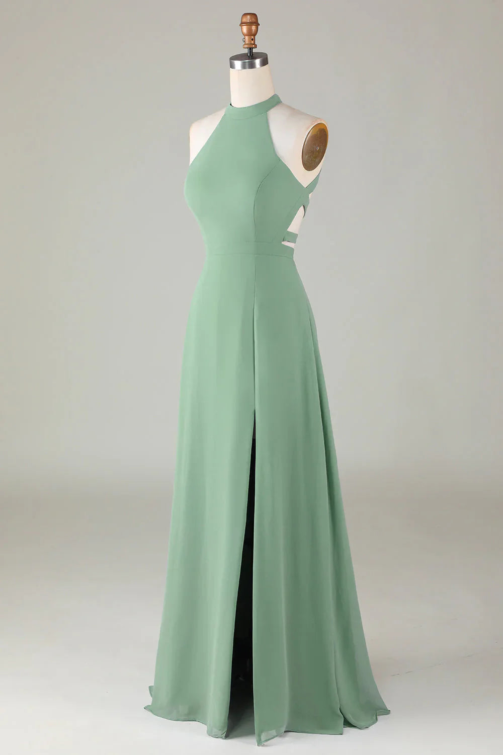 A-shaped backless matcha front slit bridesmaid dress