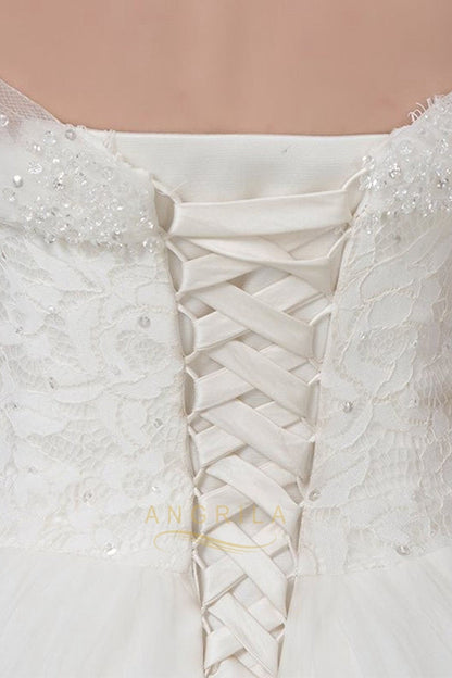 A-line/Princess Off-the-Shoulder Beading Long Lace-up Bridal Wedding Dresses
