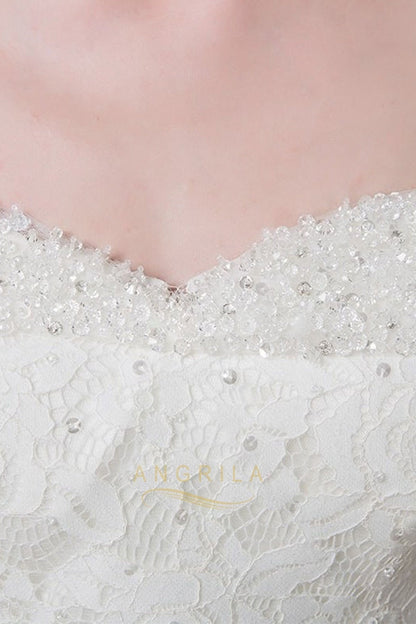 A-line/Princess Off-the-Shoulder Beading Long Lace-up Bridal Wedding Dresses