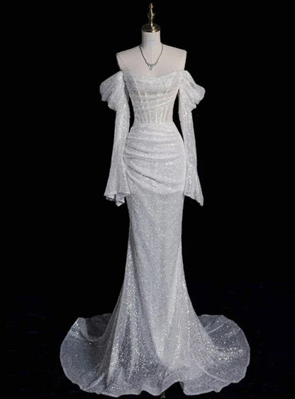 Wholesale Glitter Corset Sequins Wedding Dress Mermaid Prom Dress Charming Evening Dress