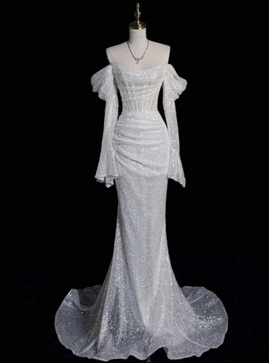 Wholesale Glitter Corset Sequins Wedding Dress Mermaid Prom Dress Charming Evening Dress