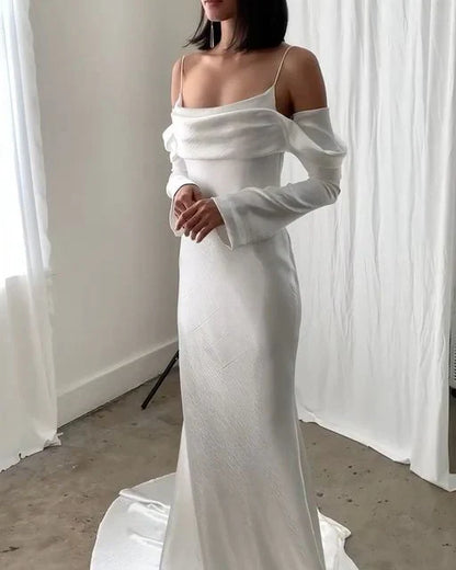 Aimishang Sexy Backless Mermaid Wedding Dresses Women Spaghetti Straps Long Sleeves Elegant Evening Party Dress