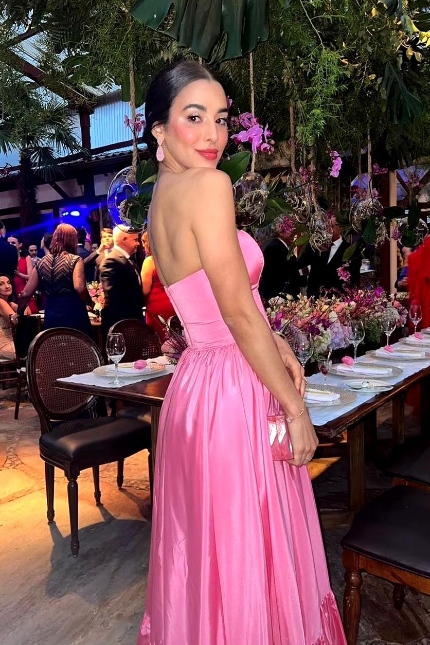 Aimishang Dress Wholesale Strapless Pink A-line Long Formal Dress Elegant Evening Party Dress