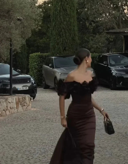 Aimishang Dress Wholesale Brown Off The Shoulder Long Prom Dress Formal Dress Elegant Evening Party Dress