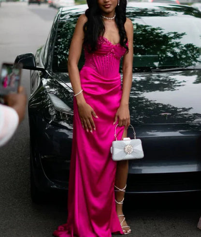 Aimishang Dress Wholesale Fuchsia Sweetheart Prom Dress Mermaid Long Split Gown Charming Evening Party Dress