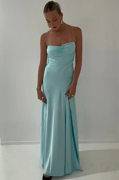 Aimishang Elegant Dresses Gowns Evening Dresses Spaghetti Straps Long Prom Dress Satin Formal Party Dress