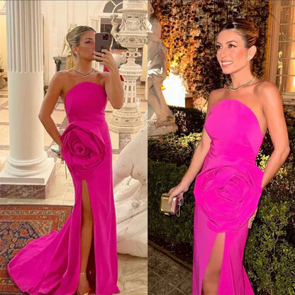 Aimishang Elegant Strapless Long Prom Dress Sheath Party Gowns Flowers Occasion Evening Dress