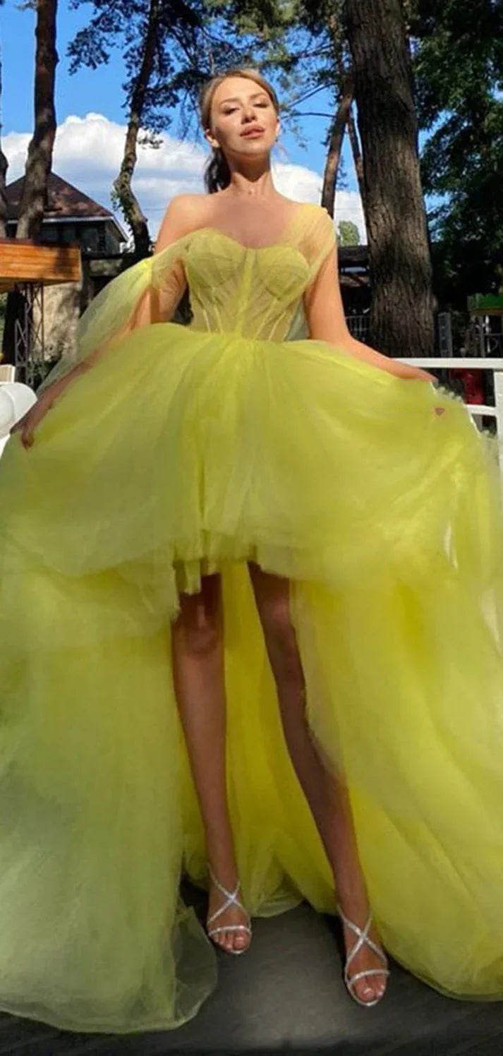 Wholesale High Low Puffy Prom Dresses Sweetheart Sheer Off Shoulder Vestidos Elegantes Para Mujer Lace Up Back Cocktail Party Evening Wear