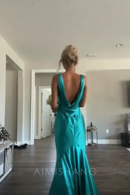 Aimishang Elegant Gowns Evening Dresses V Neck Sheath Long Prom Dress Formal Party Gown