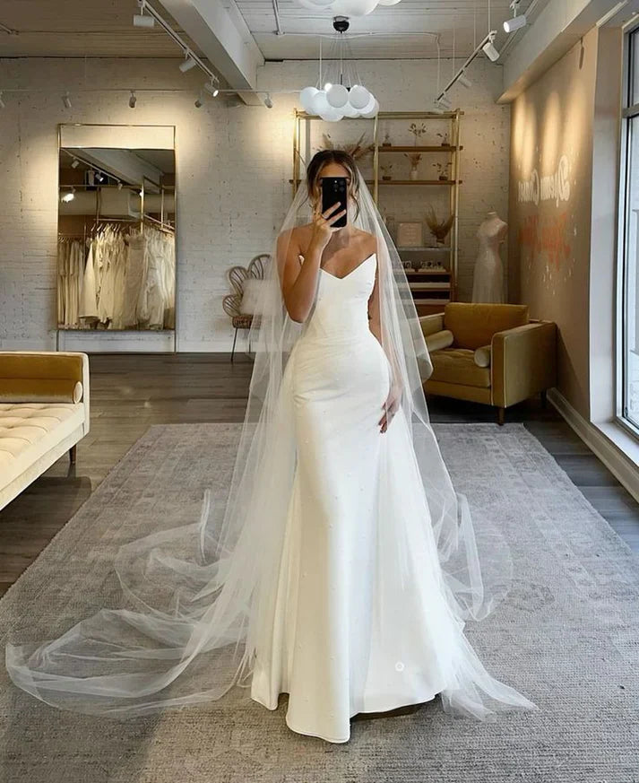 Aimishang Dress Wholesale Mermaid Strapless Satin Charming Wedding Dresses with Pearls