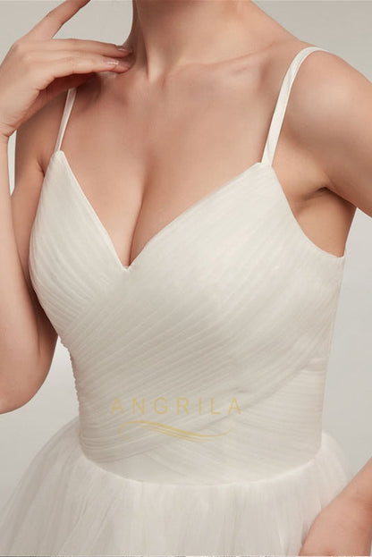 High-Low V-Neck Spaghetti Straps Simple Wedding Dresses