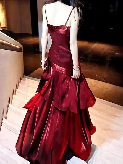 Aimishang Charming Wine Red Spaghetti Straps Long Prom Dress Elegant Party Dress Birthday Outfits Evening Dress Wholesale