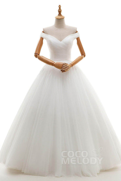 A-Line Floor Length Tulle Ivory Wedding Dress JWLF16001