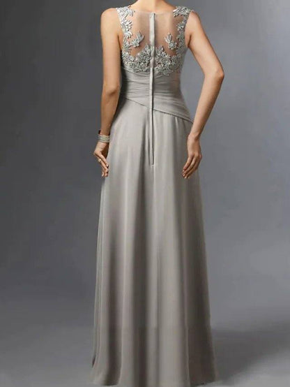 Sheath / Column Mother of the Bride Dress Elegant Sweetheart Neckline Floor Length Chiffon Lace Sleeveless with Ruffles - RongMoon