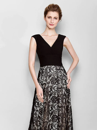 Mother of the Bride Dress Vintage Inspired V Neck Floor Length Lace Georgette Sleeveless with Criss Cross