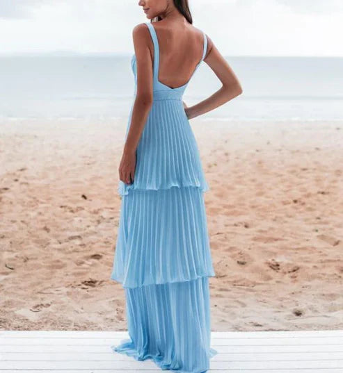 Blue Straps A-Line Layers Elegant Long Party Dress Charming Evening Dress Formal Dress Wholesale
