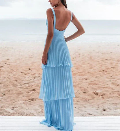 Blue Straps A-Line Layers Elegant Long Party Dress Charming Evening Dress Formal Dress Wholesale