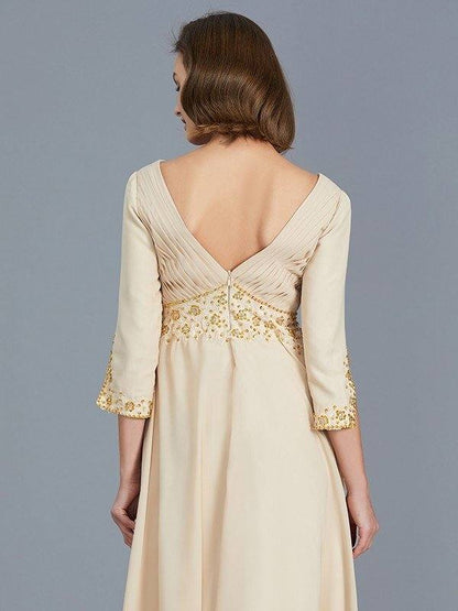 A-Line/Princess V-neck Ruffles Chiffon Floor-Length Mother of the Bride Dresses - RongMoon