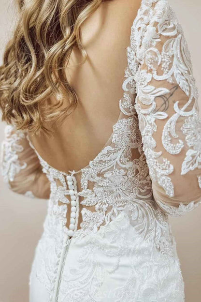 Elegant V-Neck Mermaid Sweep Train White Long Wedding Dress