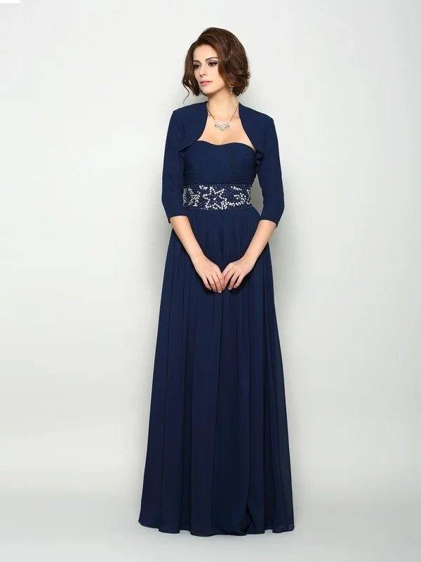 A-Line/Princess Sweetheart Beading Sleeveless Long Chiffon Mother of the Bride Dresses - RongMoon