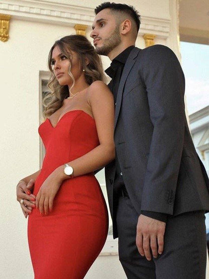 Trumpet/Mermaid Sweetheart Sleeveless Sweep/Brush Train Satin Dresses - RongMoon