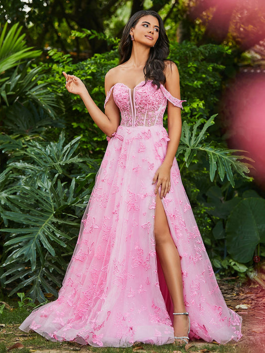 Corset Bodice Sweetheart A-line Gown with Slit Candy Pink