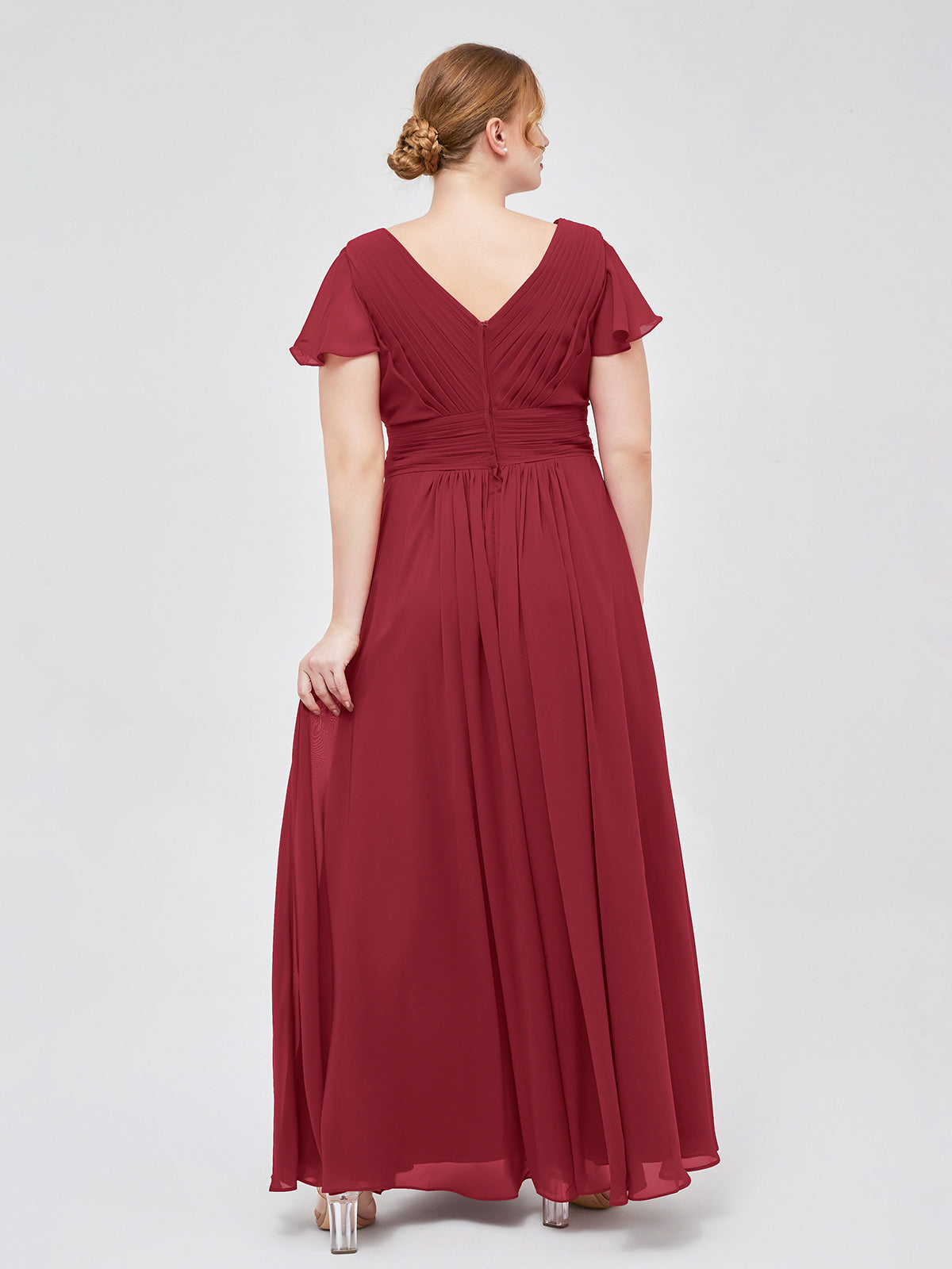 Cap Sleeves Chiffon Long Bridesmaid Dress Burgundy